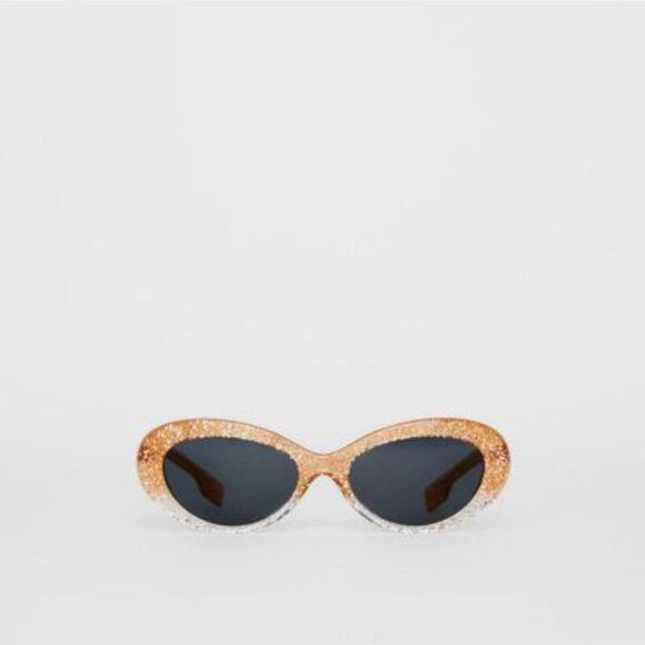 NEW BURBERRY Glitter Detail Cat-eye Frame Sunglasses In Orange - Picture 2 of 12